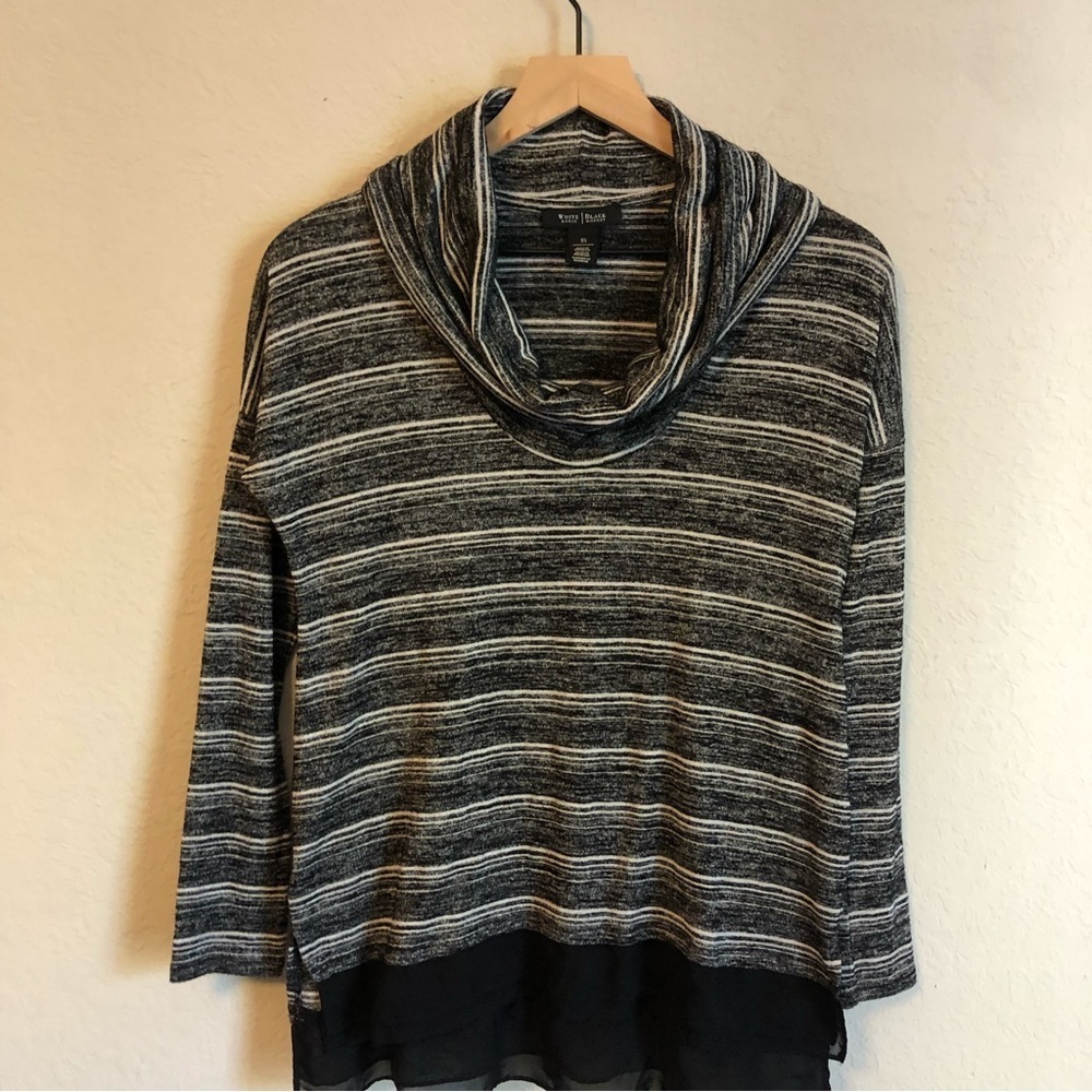 WHITE House Black Market Womens Pullover Top Stripes Cowl Neck Rayon XSmall
